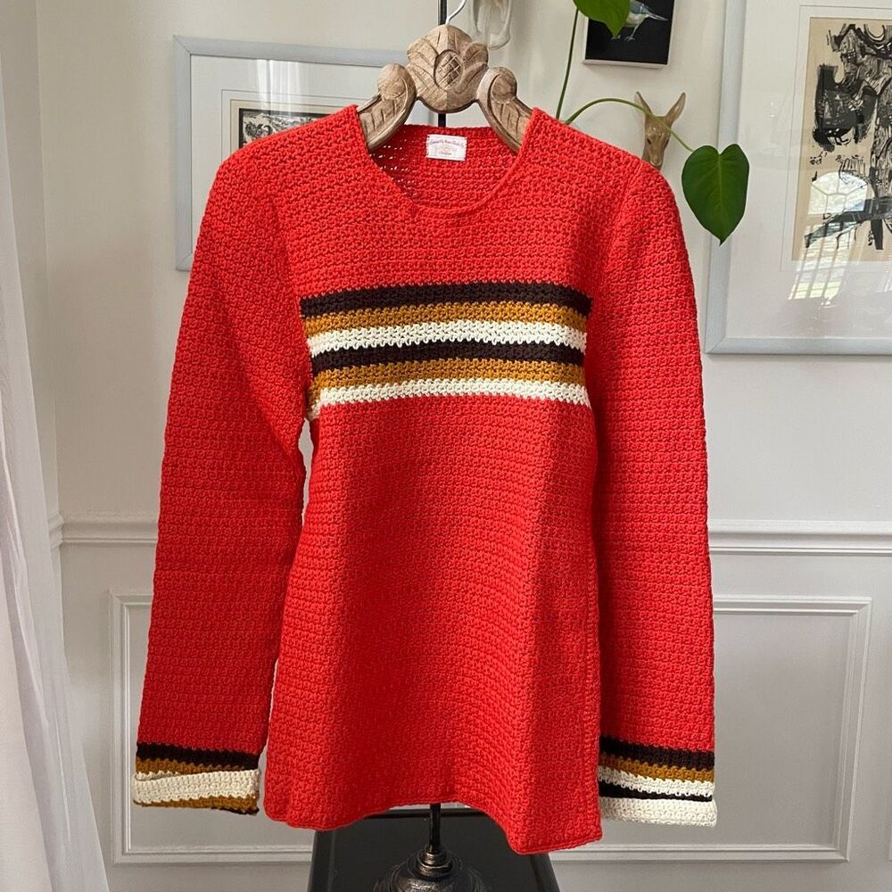 Vintage 70s Handmade Sweater Orange Brown S
